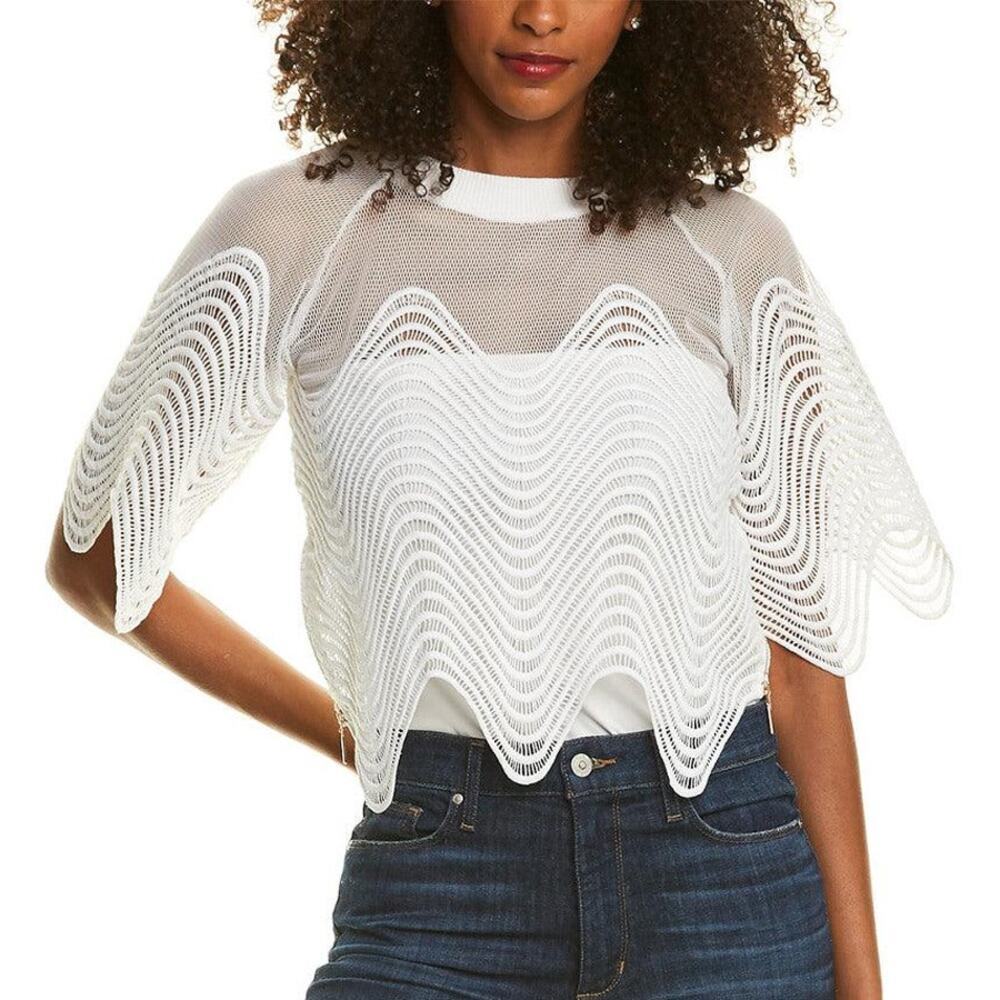Gracia White Wave Lace Mesh Blouse Size S